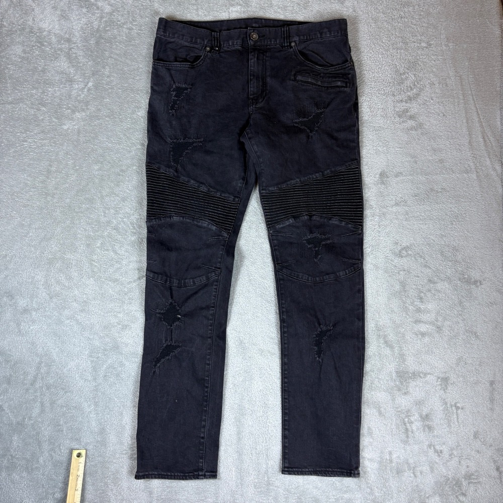 Armani Exchange Jeans Men 36 J27 Skinny Biker Distressed Moto‎ Black Stretch
